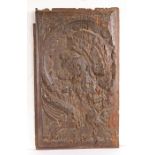 A 16th century walnut Romayne-type panel, circa 1540 Carved with the profile of a bearded gentleman,