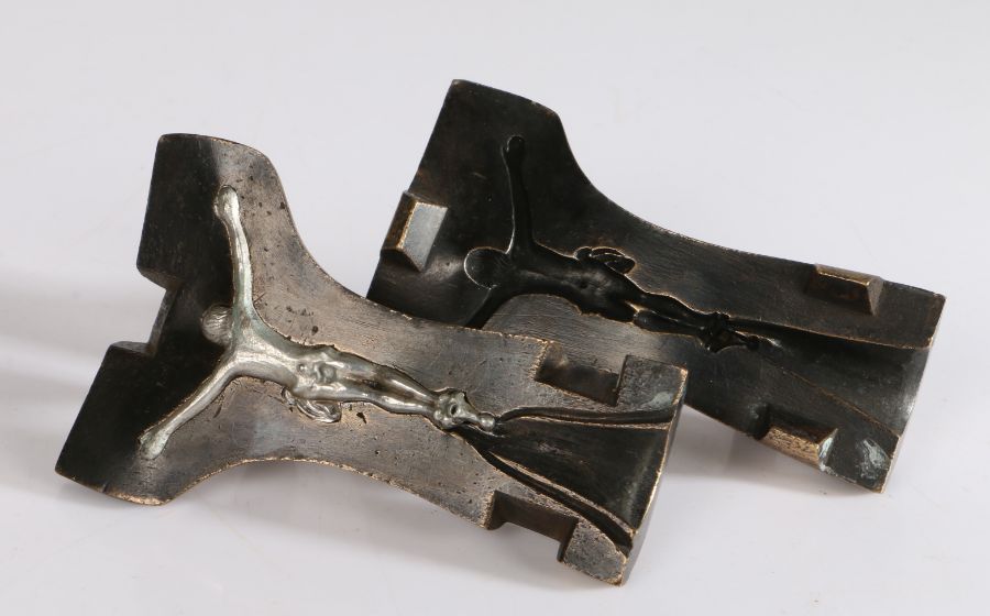 An 18th century bronze crucifix mould Of T-shape, typically in two-parts, together with a modern