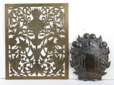 A 19th century engraved brass grill, English Of rectangular pierced form, designed with a flaming