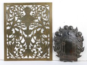 A 19th century engraved brass grill, English Of rectangular pierced form, designed with a flaming