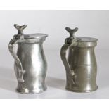 Two pewter OEWS gill bud baluster measures, English, circa 1720-40 Both with incised lines to flat