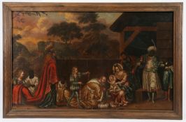 Flemish School (17th Century) Adoration of the Magi, figures in the stable to foreground, before a