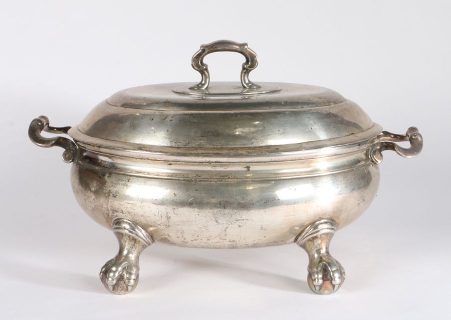 An early George III pewter lidded soup tureen, circa 1760 Of oval form, with some Rococo features - Image 2 of 2