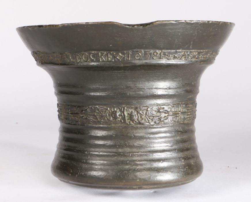 A magnificent, rare and large Charles I bronze mortar, dated 1638, by the John Palmar (or Palmer)