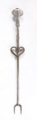 A good steel meat fork, English, circa 1700 With two short tines, the round-section stem flaring