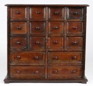 An early 18th century oak and pine apothecary's chest, English, circa 1700 and later The rectangular