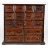 An early 18th century oak and pine apothecary's chest, English, circa 1700 and later The rectangular