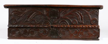 An Elizabeth I/James I oak and elm boarded document/desk box, West Country, circa 1600-20 The