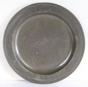 A William & Mary pewter multi-reeded plate, circa 1690 With two pairs of ownership marks to rim,
