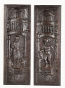 A pair of early 16th century oak panels, circa 1530 One designed with a standing figure of Saint