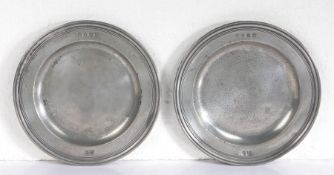 A pair of pewter multi-reeded plates, Worcestershire, circa 1685 Each rim with ownership initials ‘