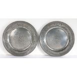 A fine pair of William & Mary pewter multi-reed plates, circa 1690 Each all-over hammered, with