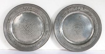 A fine pair of William & Mary pewter multi-reed plates, circa 1690 Each all-over hammered, with