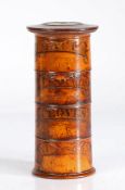 A sycamore spice tower, English, circa 1825 Of four threaded tiers, each with a printed paper