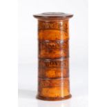 A sycamore spice tower, English, circa 1825 Of four threaded tiers, each with a printed paper