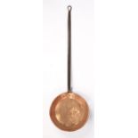 A large 18th century copper and iron chafing pan, English The circular pan with flat base, flared