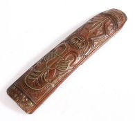A late 18th century fruitwood, carved and brass twist-wire inset snuff rasp / tobacco grater,