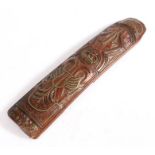 A late 18th century fruitwood, carved and brass twist-wire inset snuff rasp / tobacco grater,