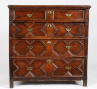 A Charles II oak chest of drawers, circa 1680 The top of three boards running front to rear, over