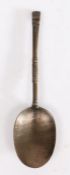 A small bronze alloy spoon, Italian, possibly 17th century Having a short flattened oval stem