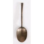 A small bronze alloy spoon, Italian, possibly 17th century Having a short flattened oval stem