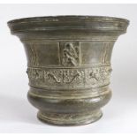 A large and impressive 16th century bronze mortar, Italian, circa 1550-1600 Having a stepped rim,