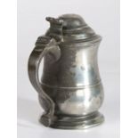 A George III pewter OEWS pint tulip-shaped dome-lidded tankard, Bristol, circa 1770 With single thin