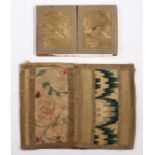 Two early 20th century desk blotters, made using 17th to 19th century textiles The larger with a