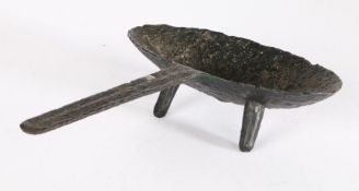 A particularly small and documented early 18th century cast iron grisset, English, possibly Sussex