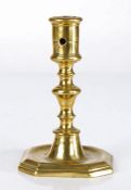 A late 17th century brass candlestick, Flemish, circa 1690 The cylindrical socket with moulded rim