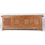 A mid-16th century oak boarded chest, Franco-Flemish, circa 1550 The lid of two boards, the front