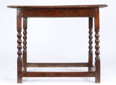 A Charles II elm and oak centre table, circa 1680 The well-figured elm top formed principally from