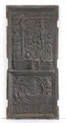 A 17th century cast iron fireback, dated 1663 Designed with Christ crucified next to the Brazen