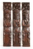 Three Elizabeth I oak figural terms, circa 1600 To include two male figures, each with long hair,