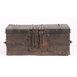 A rare 15th/16th century oak and iron-bound strong-box, German, circa 1500 Of rectangular form,