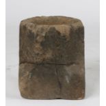 A large 17th century sandstone mortar, English With faceted and cut-sloping corners,  29cm wide,