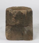 A large 17th century sandstone mortar, English With faceted and cut-sloping corners,  29cm wide,