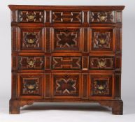 A striking and good Charles II walnut, fruitwood and inlaid chest of drawers, circa 1680 Of four