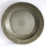 A George III pewter plain rim deep dish, Scottish, circa 1775 Hammer marks to rear of booge, and
