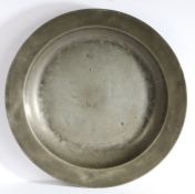 A George III pewter plain rim deep dish, Scottish, circa 1775 Hammer marks to rear of booge, and