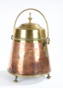 A 19th century copper and brass douf pot, Dutch Of typical form, with tapering drum, deep lid with