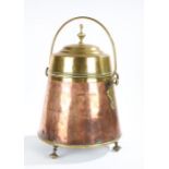 A 19th century copper and brass douf pot, Dutch Of typical form, with tapering drum, deep lid with