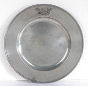 A fine late 17th century pewter semi broad-rim and multi-reeded plate, English, circa 1685 The rim