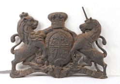 A 19th century cast iron British Royal Coat of Arms With typical lion and unicorn supporters, height