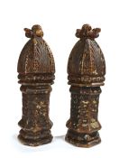 A pair of early 16th century oak and polychrome-decorated newel-post finials, English, circa 1530