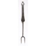 A George II/III steel meat fork, circa 1750-1780 With two tines, the handle flattening into an