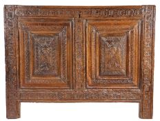 A mid-17th century oak coffer front, named and dated 1641, Breton, France, possibly Tregor, h
