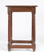 An oak stool-type table, circa 1700 Having a boarded top with ovolo-moulded edge, and slender