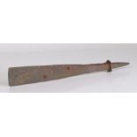 A wrought iron ‘chisel’ blade, 17th century, or possibly earlier, English With chamfered edge and