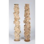 A pair of 17th century carved 'limewood' Solomonic columns, Italian Of typical spiral form,